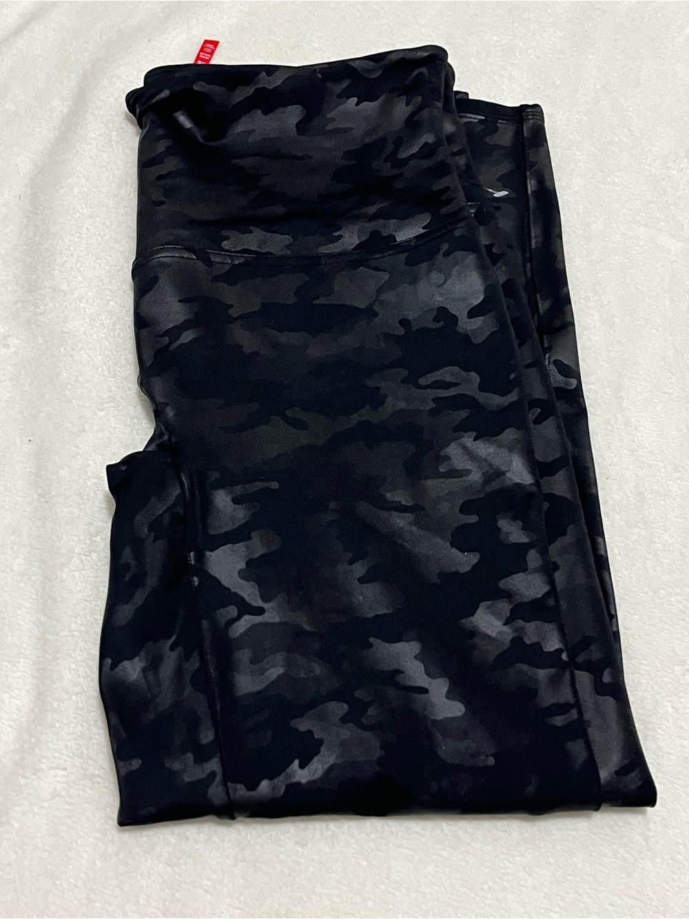SPANX Faux Leather Matte Black Camo Leggings